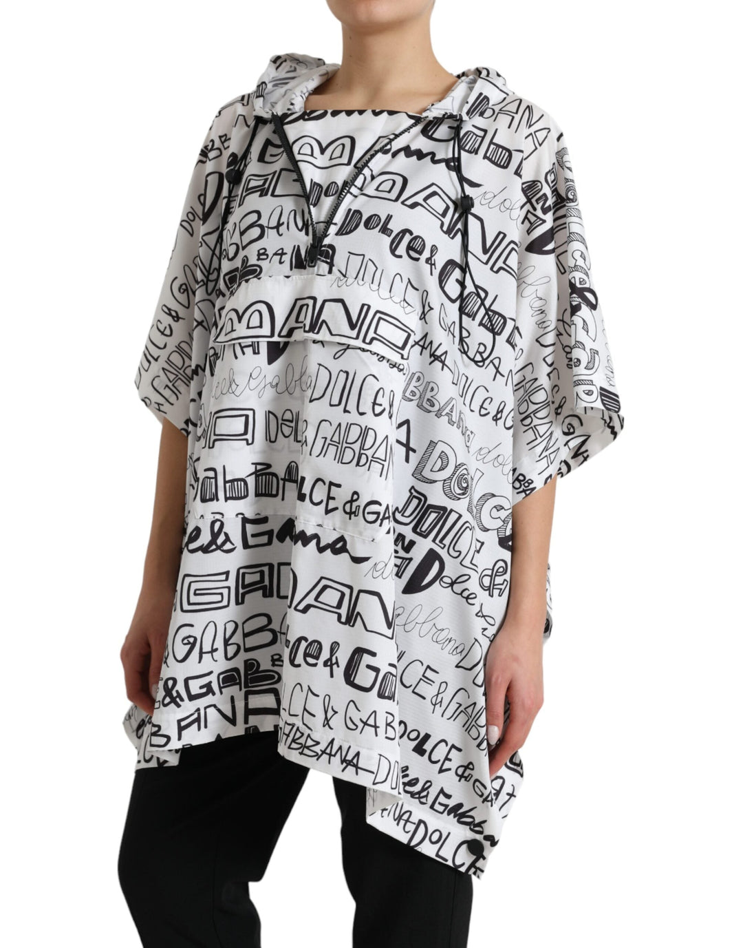 Dolce &amp; Gabbana - White Logo Print Hooded Blouson T-shirt Top