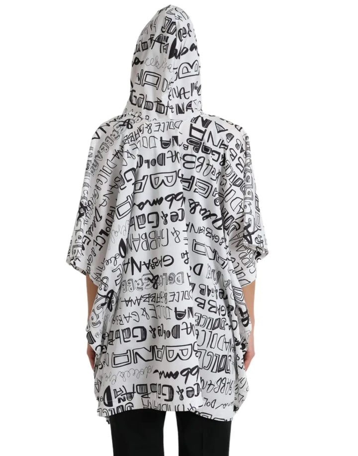 Dolce &amp; Gabbana White Logo Print Hooded Blouson T-shirt Top
