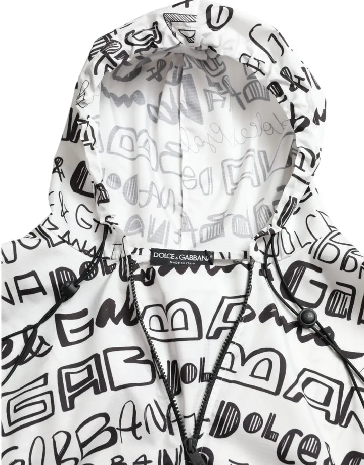 Dolce &amp; Gabbana White Logo Print Hooded Blouson T-shirt Top