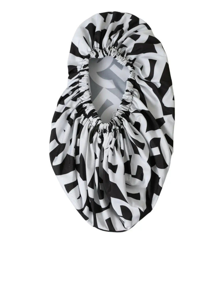 Dolce &amp; Gabbana White Logo Print Nylon Slip On Flats Shoes