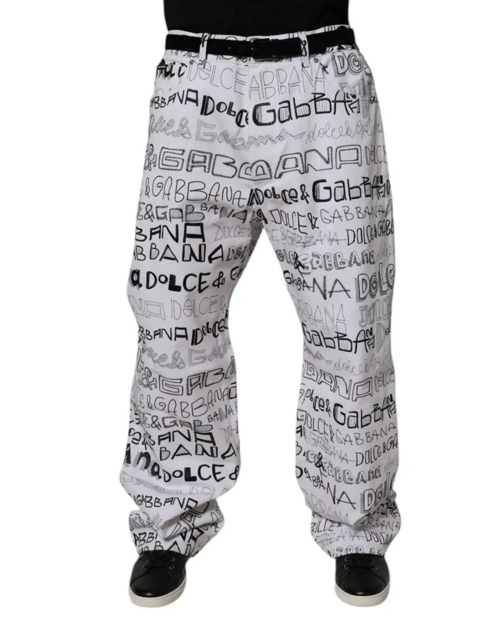 Dolce & Gabbana White Logo Print Straight Men Denim Jeans