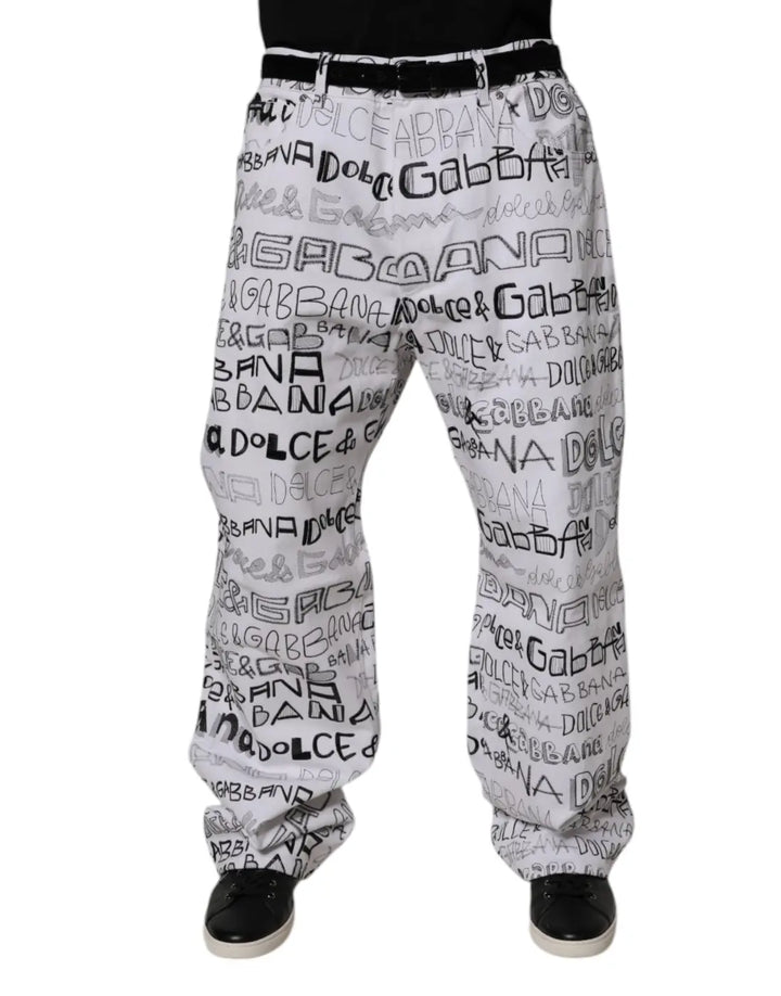 Dolce &amp; Gabbana White Logo Print Straight Men Denim Jeans