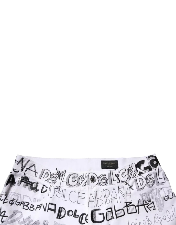 Dolce &amp; Gabbana White Logo Print Straight Men Denim Jeans