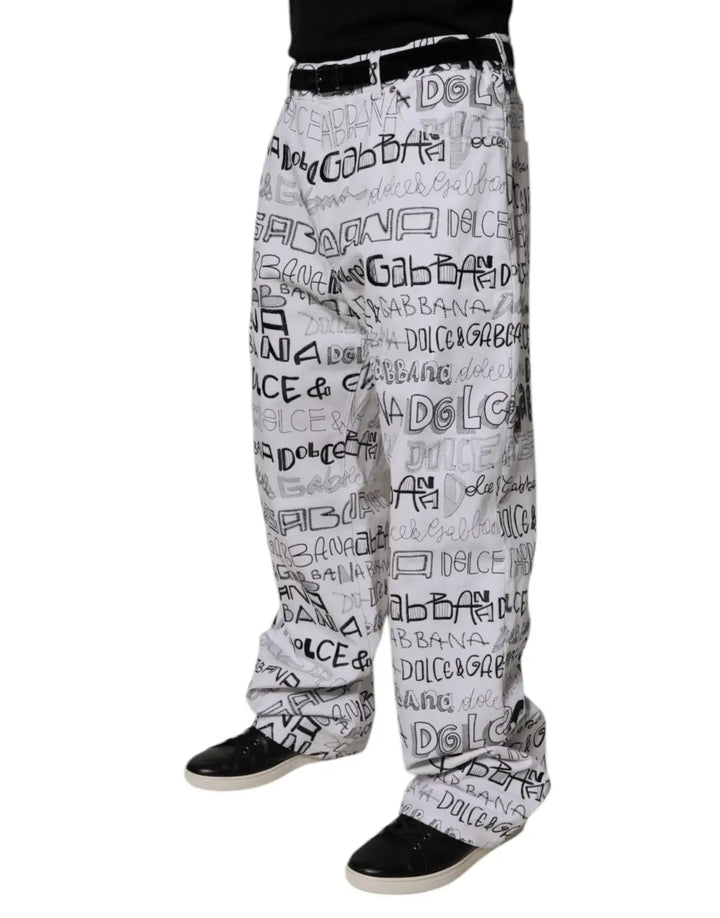 Dolce &amp; Gabbana White Logo Print Straight Men Denim Jeans