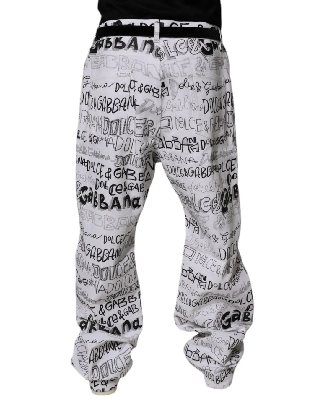 Dolce &amp; Gabbana White Logo Print Straight Men Denim Jeans
