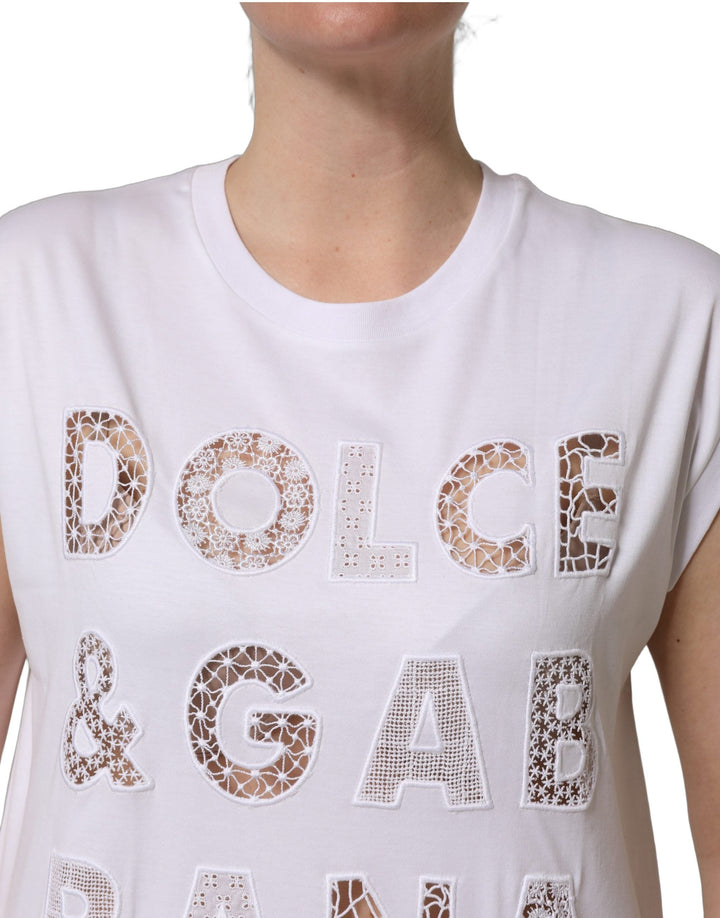 Dolce &amp; Gabbana - White Logo Round Neck Sleeveless T-shirt