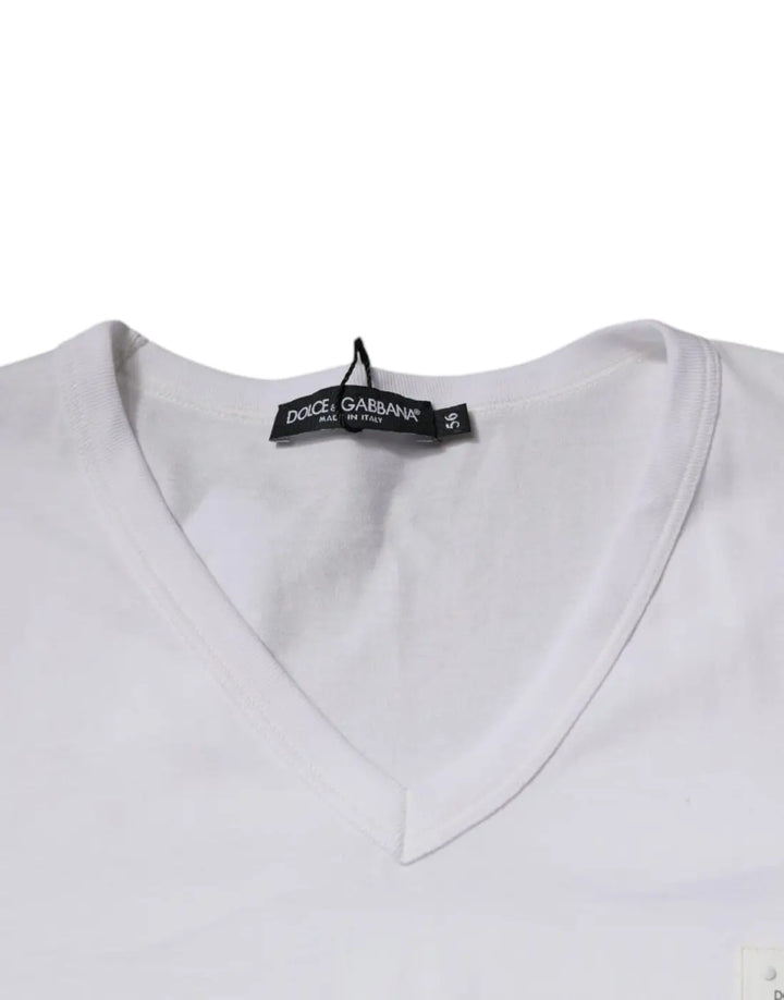 Dolce &amp; Gabbana White Logo V-neck Short Sleeve T-shirt