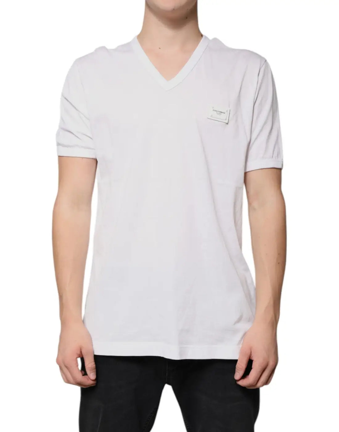 Dolce &amp; Gabbana White Logo V-neck Short Sleeve T-shirt