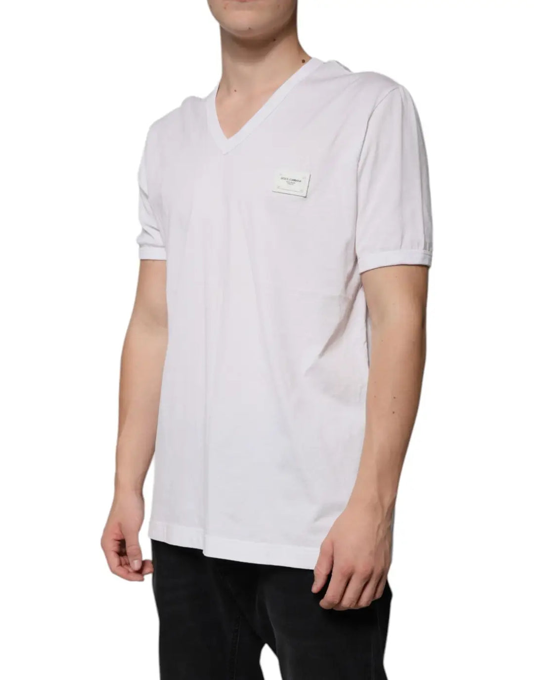Dolce &amp; Gabbana White Logo V-neck Short Sleeve T-shirt