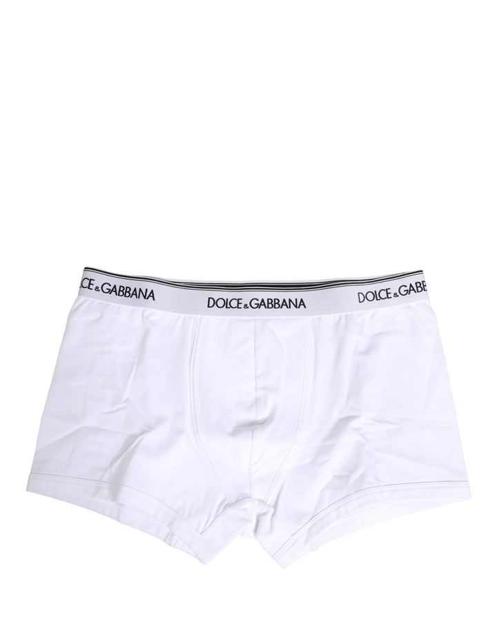Dolce &amp; Gabbana White Logo Waistband Cotton Boxer Underwear