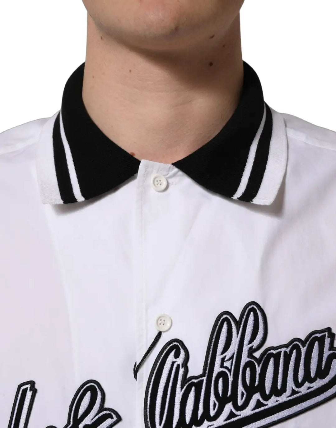 Dolce &amp; Gabbana White LogoPatch Cotton Baseball Casual Shirt
