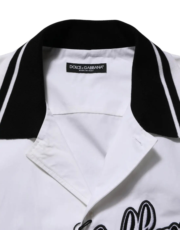Dolce &amp; Gabbana White LogoPatch Cotton Baseball Casual Shirt