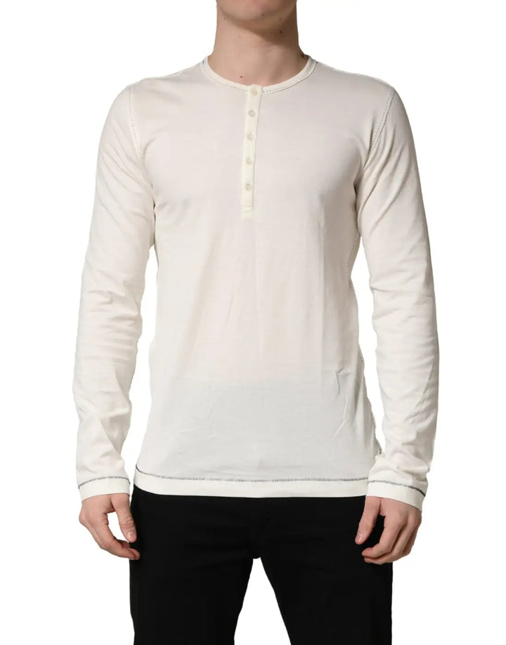 Dolce &amp; Gabbana White Long Sleeves Henley Pullover Sweater