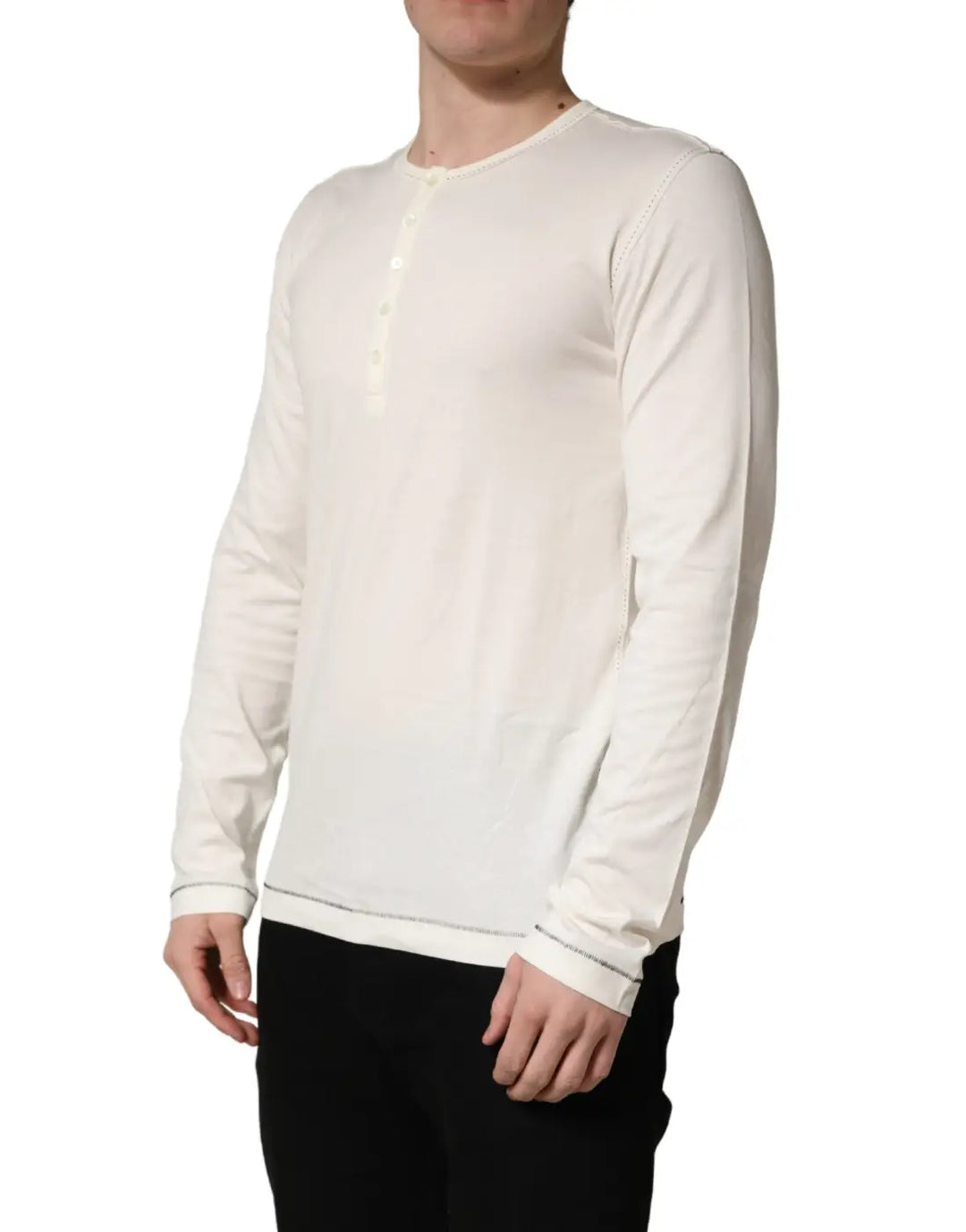 Dolce &amp; Gabbana White Long Sleeves Henley Pullover Sweater