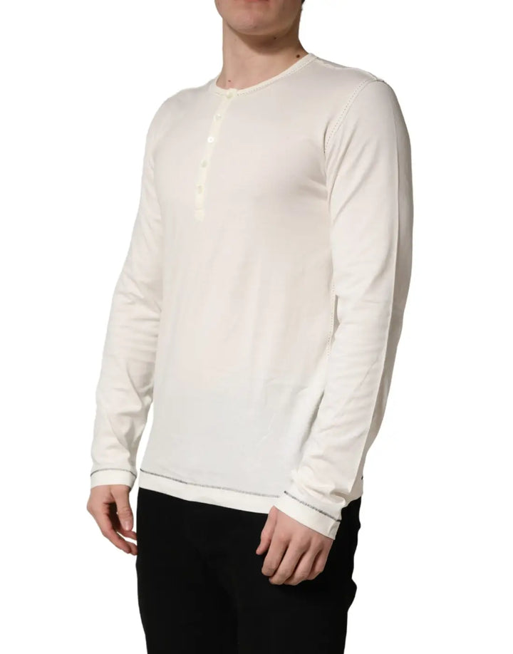 Dolce &amp; Gabbana White Long Sleeves Henley Pullover Sweater