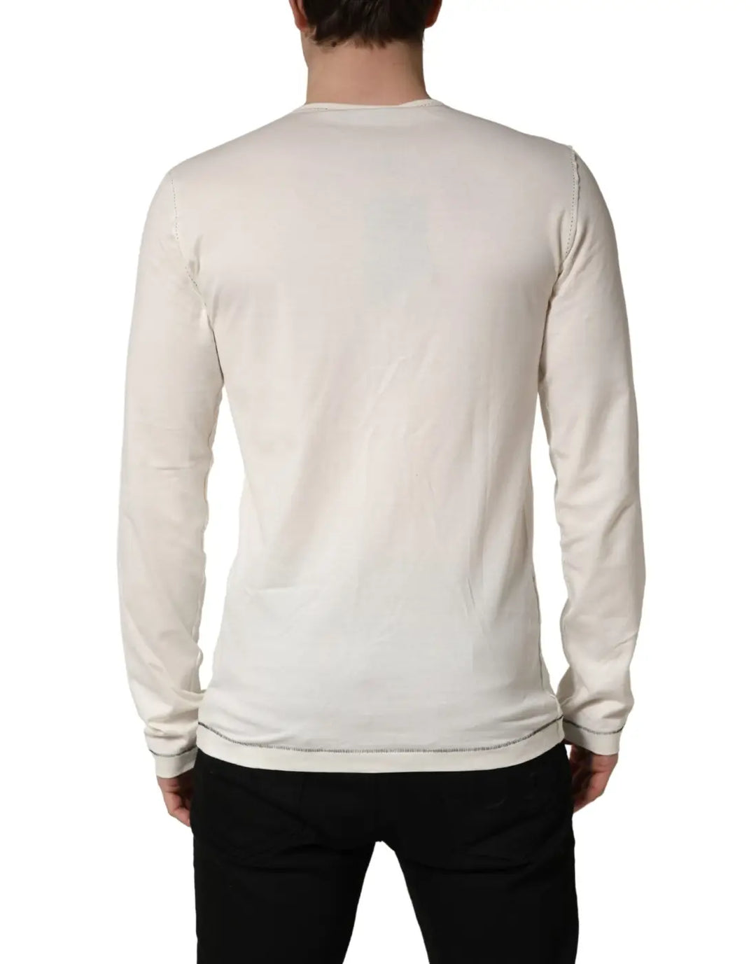 Dolce &amp; Gabbana White Long Sleeves Henley Pullover Sweater