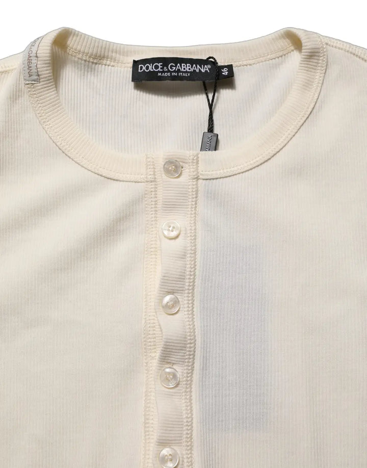 Dolce &amp; Gabbana White Long Sleeves Henley Pullover Sweater