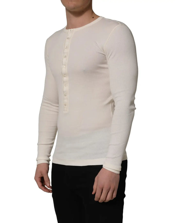 Dolce &amp; Gabbana White Long Sleeves Henley Pullover Sweater