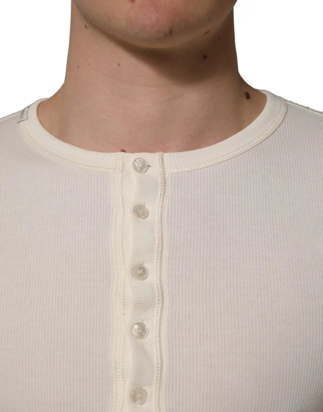 Dolce &amp; Gabbana White Long Sleeves Henley Pullover Sweater