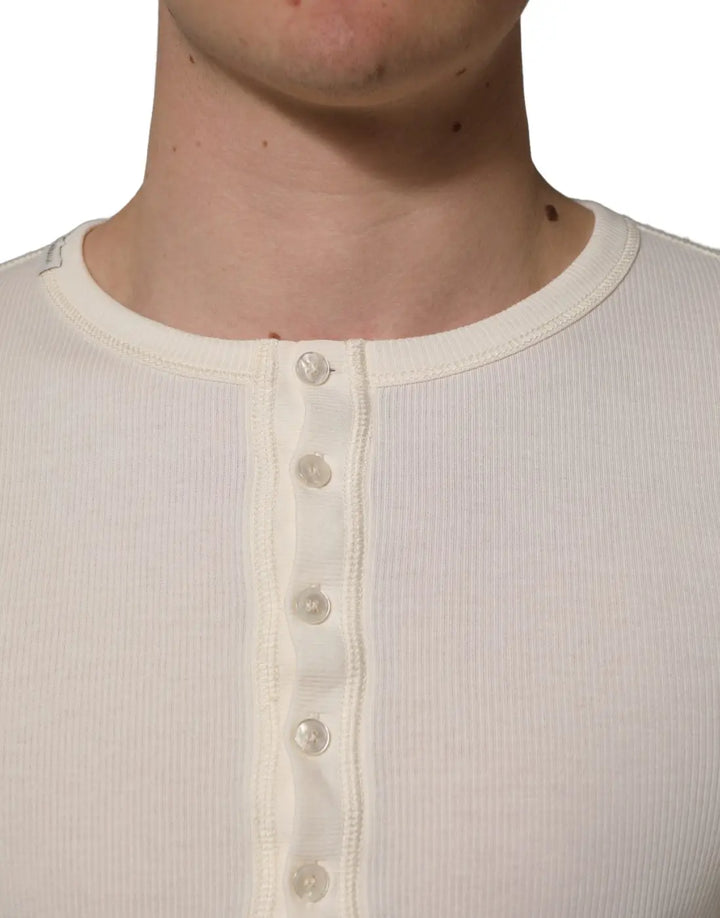 Dolce &amp; Gabbana White Long Sleeves Henley Pullover Sweater