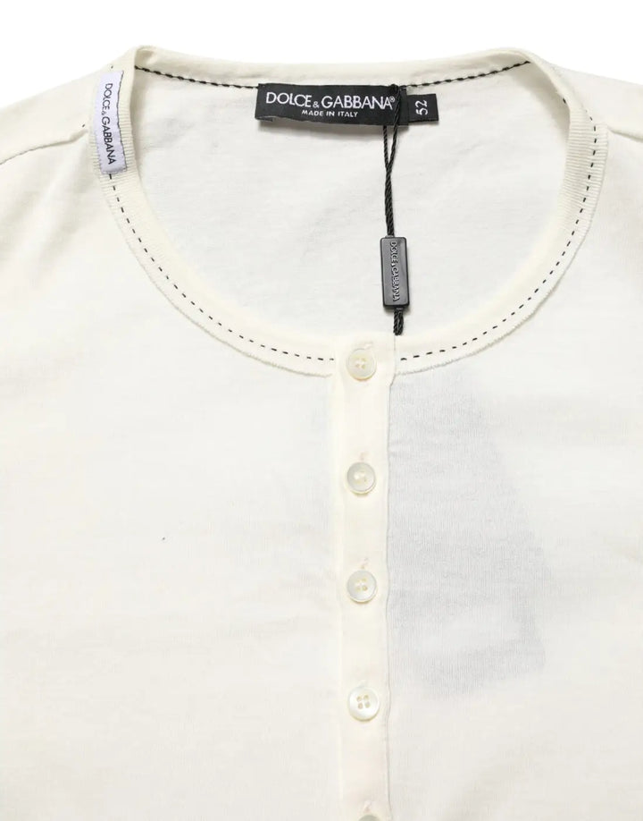 Dolce &amp; Gabbana White Long Sleeves Henley Pullover Sweater