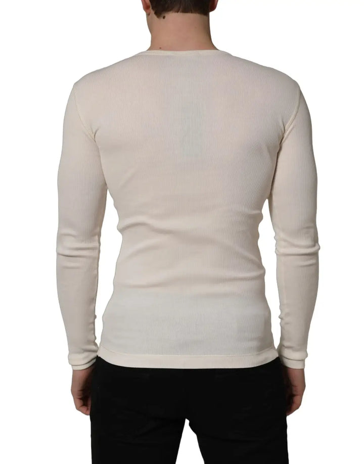 Dolce &amp; Gabbana White Long Sleeves Henley Pullover Sweater