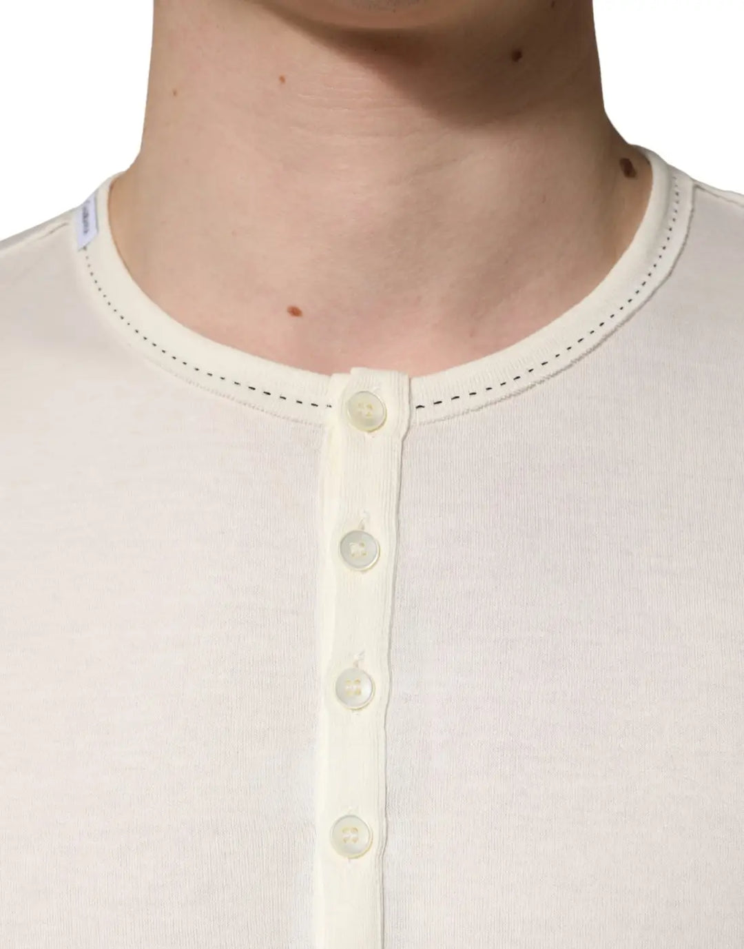 Dolce &amp; Gabbana White Long Sleeves Henley Pullover Sweater