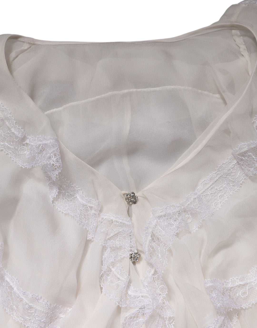 Dolce &amp; Gabbana Blouses - Women’s White Longsleeve Lace Trim Ruffled Blouse Top