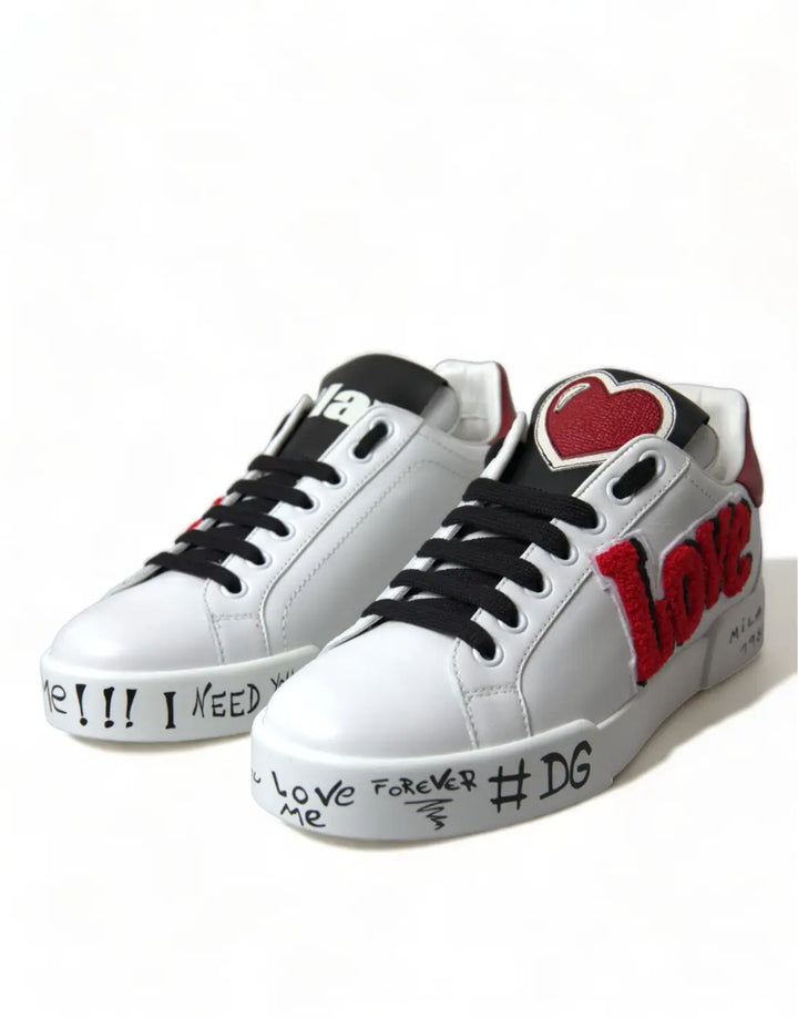 Dolce &amp; Gabbana White Love Patch Portofino Classic Sneakers Shoes