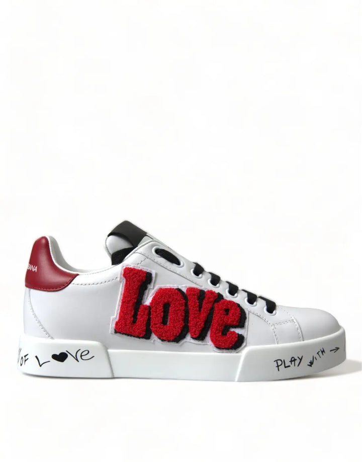 Dolce &amp; Gabbana White Love Patch Portofino Classic Sneakers Shoes