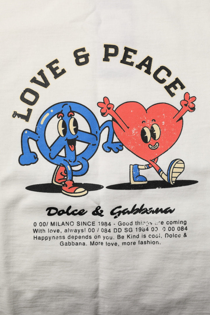 Dolce &amp; Gabbana White Love Peace Cotton Men Crew Neck T-shirt