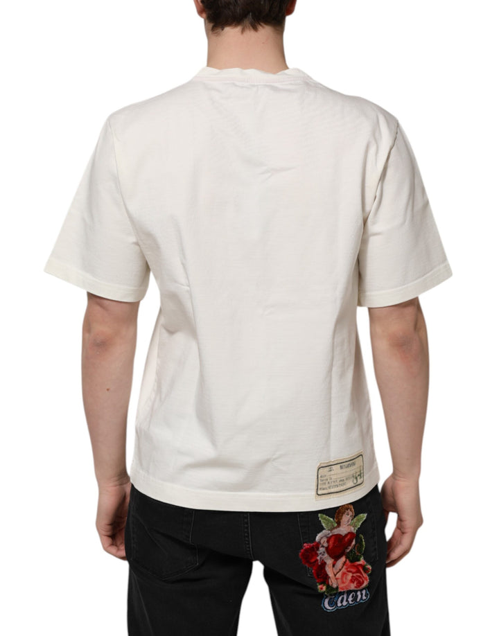 Dolce &amp; Gabbana White Love Peace Cotton Men Crew Neck T-shirt