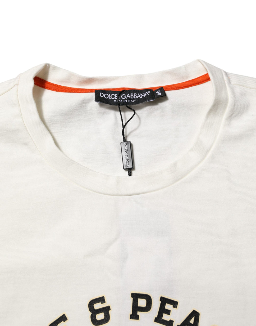 Dolce &amp; Gabbana White Love Peace Cotton Men Crew Neck T-shirt
