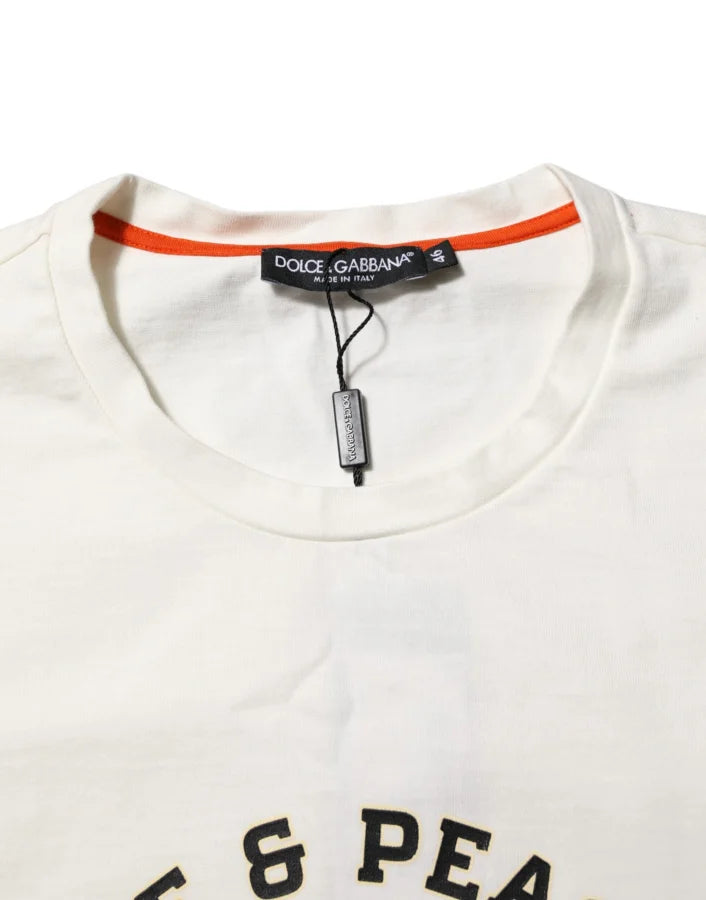 Dolce & Gabbana White Love Peace Cotton Men Crew Neck T-shirt