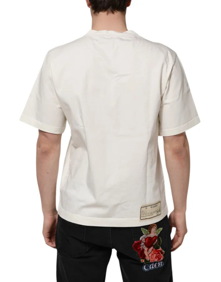 Dolce & Gabbana White Love Peace Cotton Men Crew Neck T-shirt