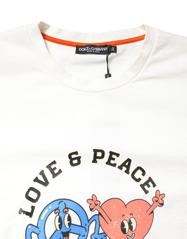 Dolce &amp; Gabbana White Love Peace Print Crew Neck T-shirt