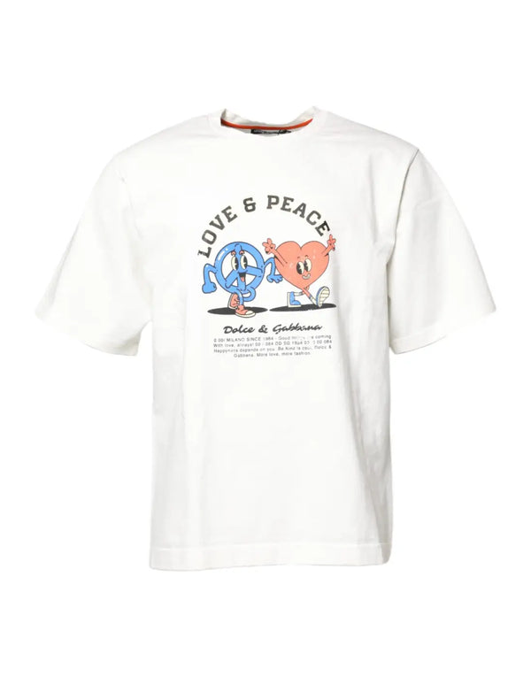 Dolce & Gabbana White LOVE PEACE Print Crew Neck T-shirt