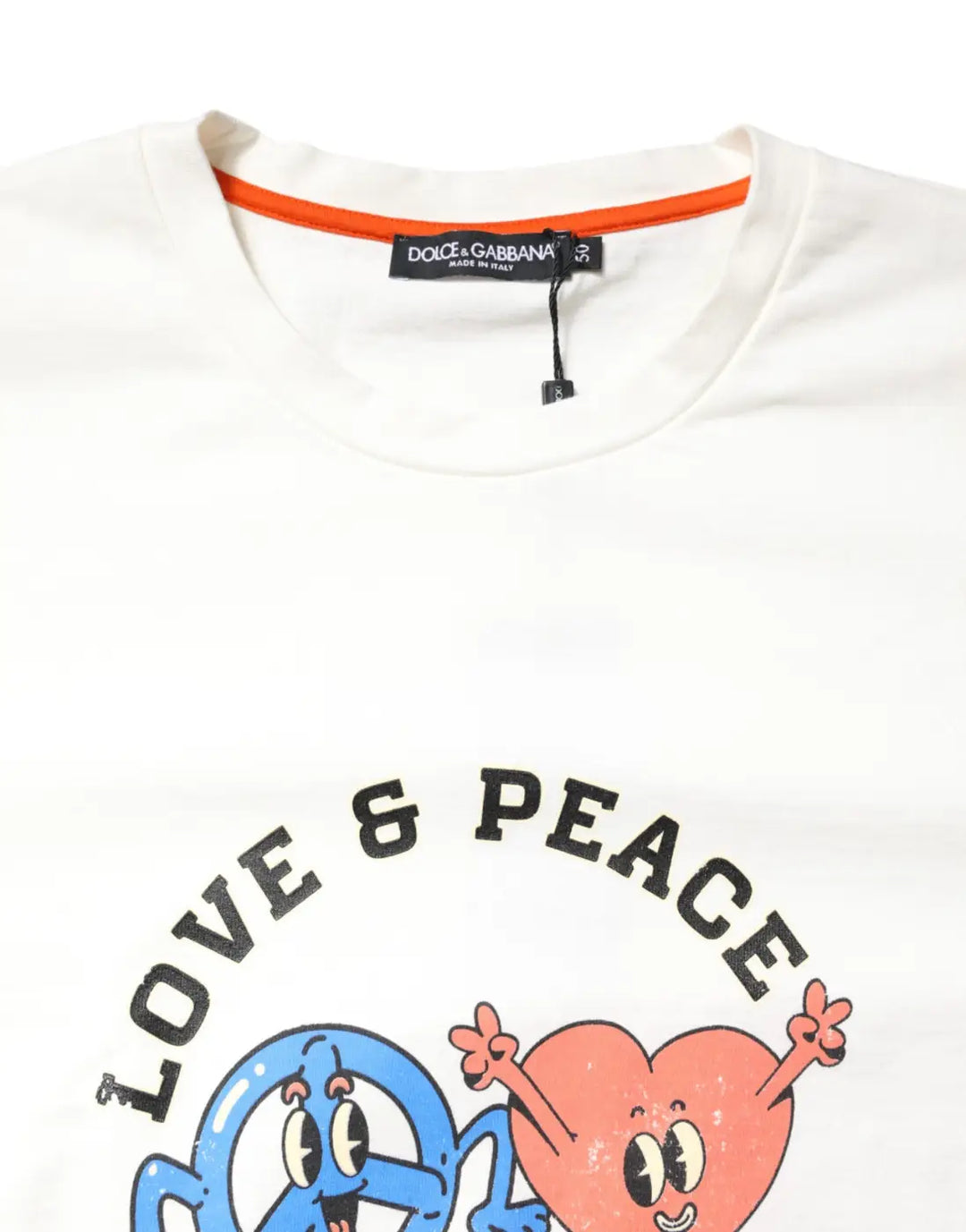 Dolce &amp; Gabbana White LOVE PEACE Print Crew Neck T-shirt