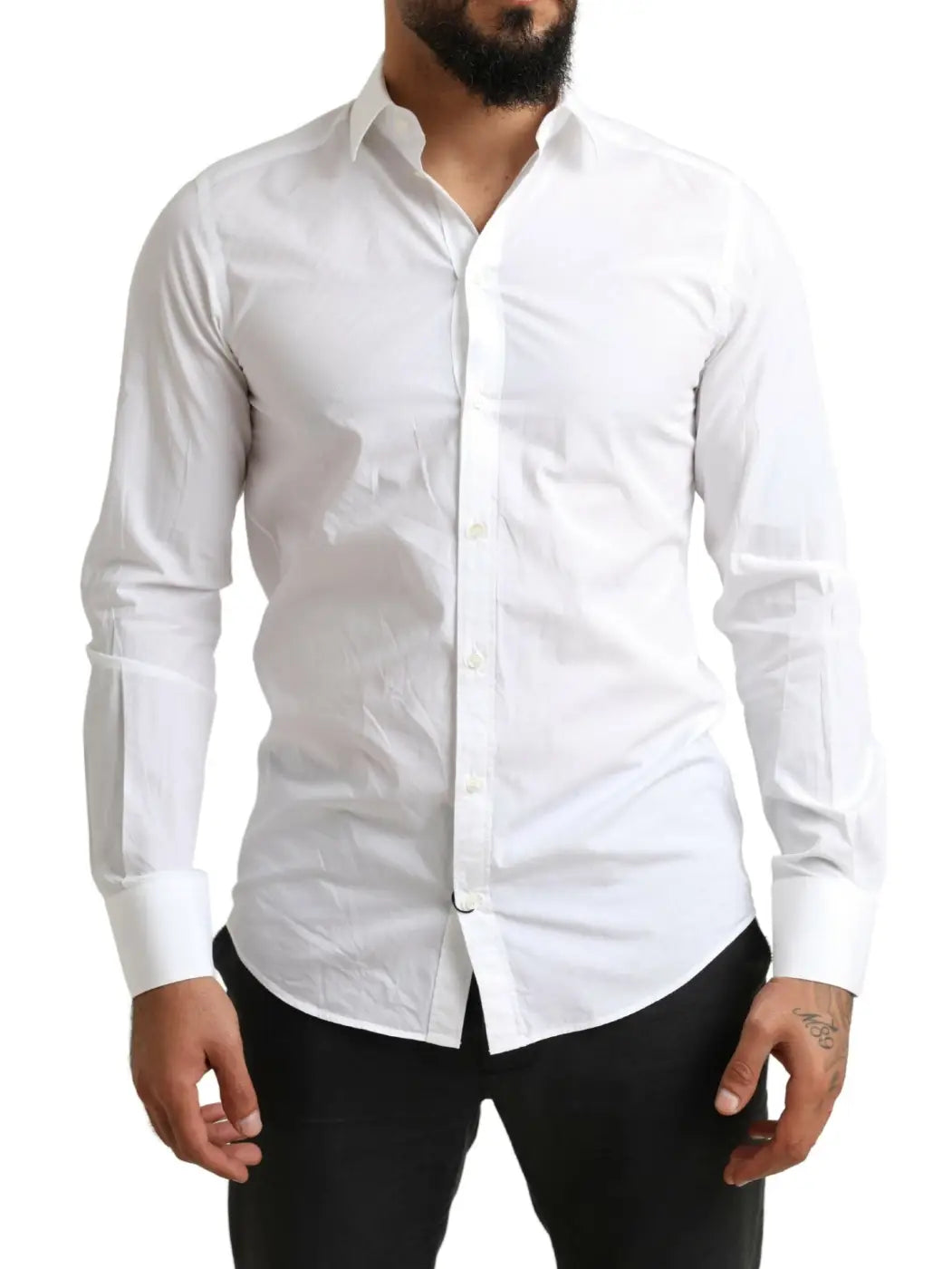 Dolce & Gabbana White MARTINI Cotton Dress Formal Shirt