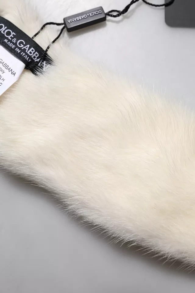 Dolce &amp; Gabbana White Mink Fur Collar Women Neck Wrap Scarf
