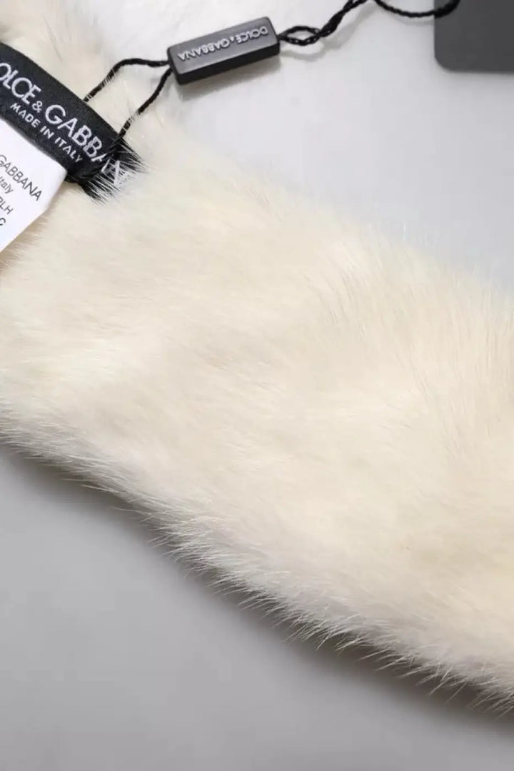 Dolce &amp; Gabbana White Mink Fur Collar Women Neck Wrap Scarf