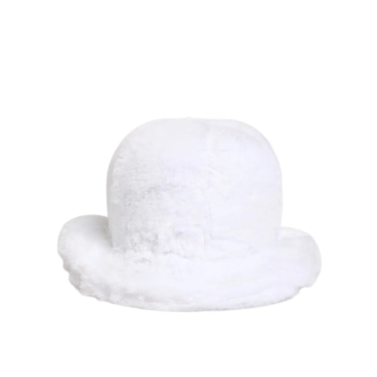 Dolce and Gabbana White Modacrylic Fur Bucket Cap Luxury Style &