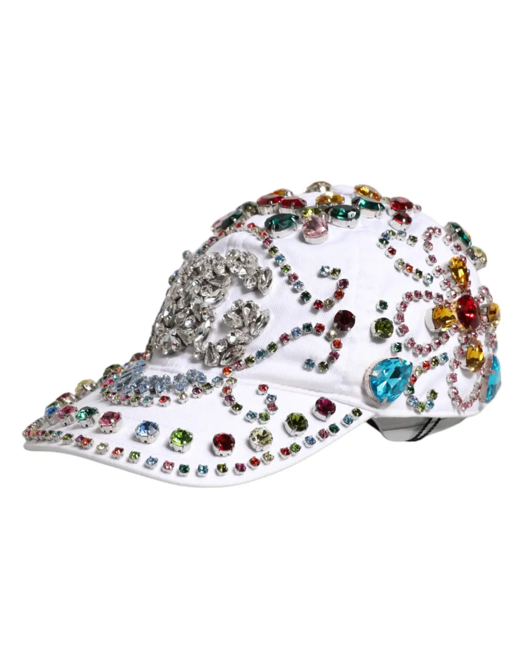 Dolce &amp; Gabbana White Multicolor Crystal Embellish Baseball Cap