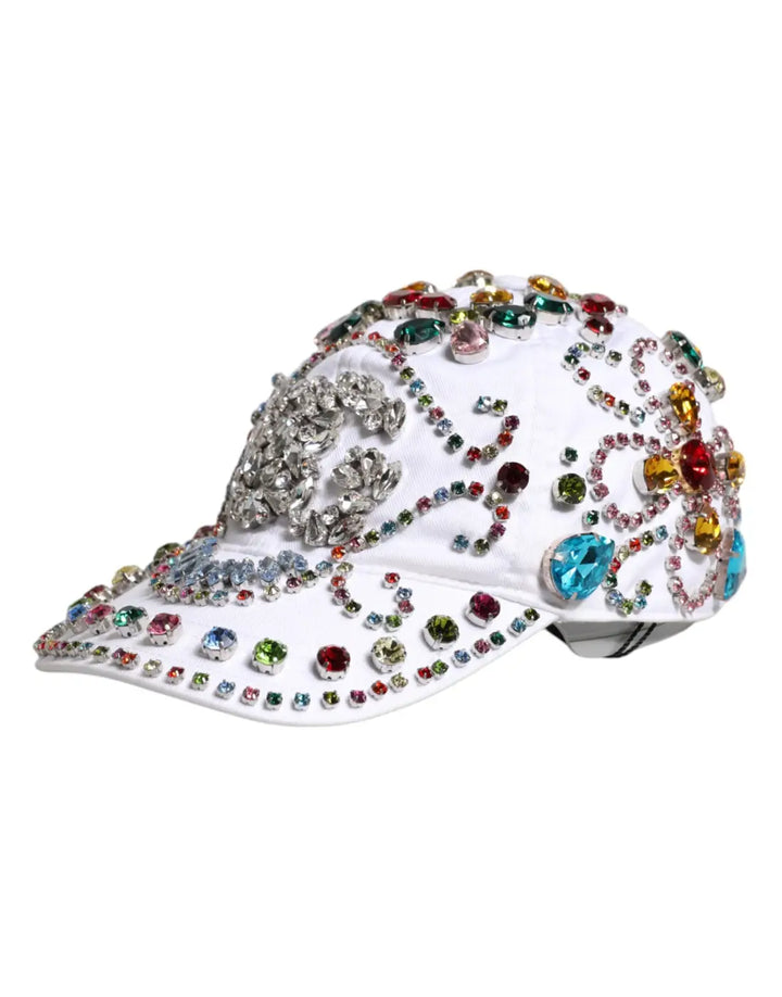 Dolce &amp; Gabbana White Multicolor Crystal Embellish Baseball Cap