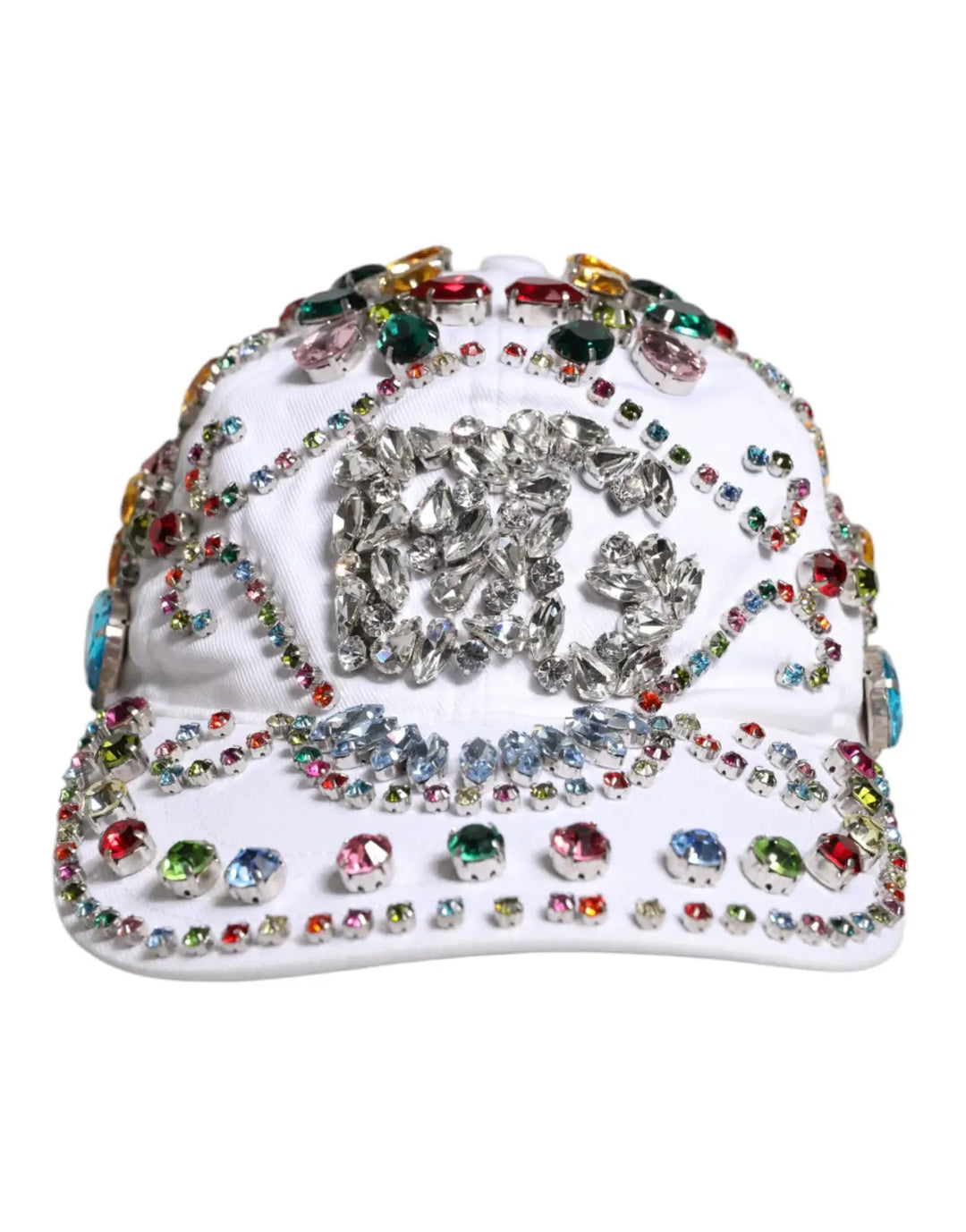 Dolce &amp; Gabbana White Multicolor Crystal Embellish Baseball Cap