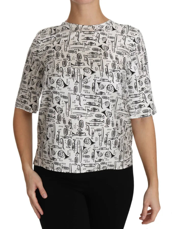 Dolce & Gabbana White Musical Instruments Print Blouse
