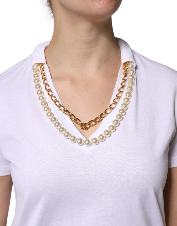 Dolce &amp; Gabbana - White Necklace Cotton Short Sleeve T-shirt