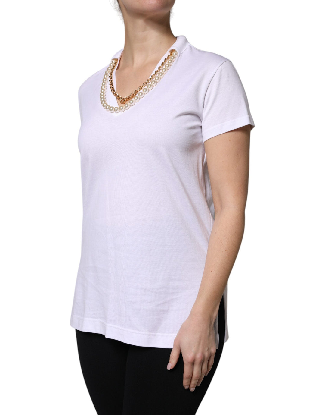 Dolce &amp; Gabbana - White Necklace Cotton Short Sleeve T-shirt