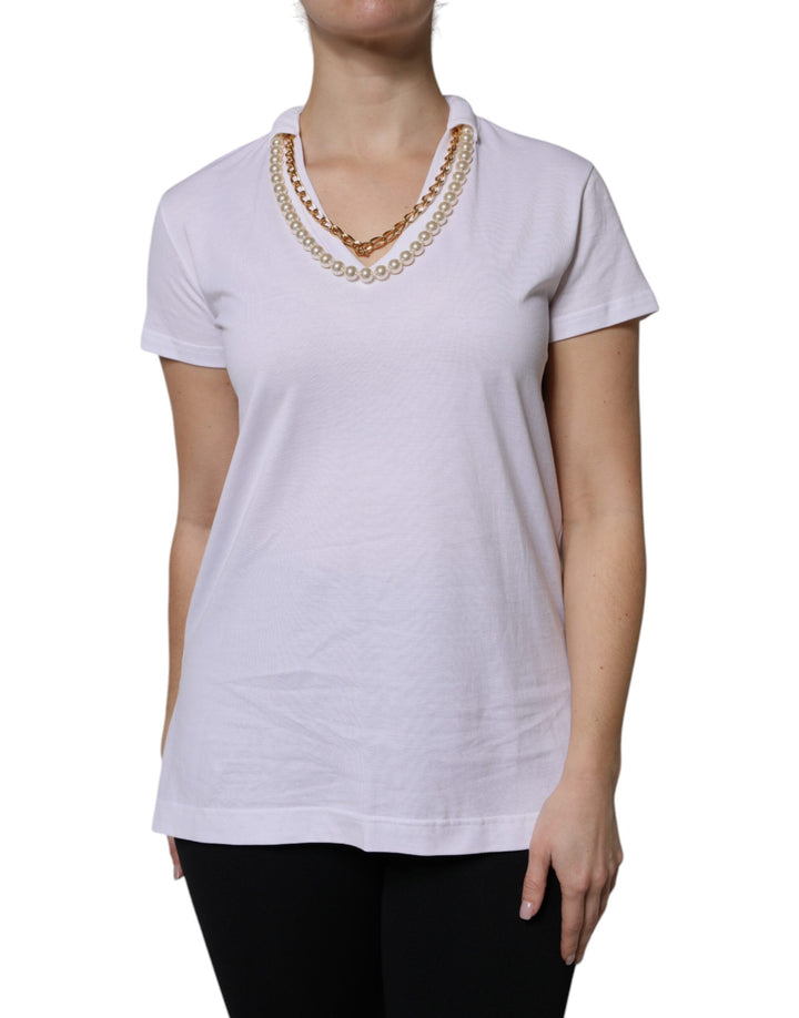 Dolce &amp; Gabbana - White Necklace Cotton Short Sleeve T-shirt