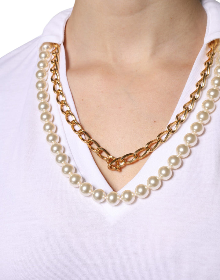 Dolce &amp; Gabbana - White Necklace Cotton Short Sleeve T-shirt